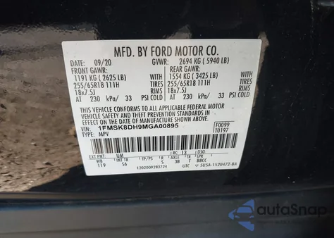 2021 Ford Explorer Xlt из США, поврежденный, VIN 1FMSK8DH9MGA00895